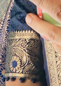 Elegant Navy Blue Saree with Gold