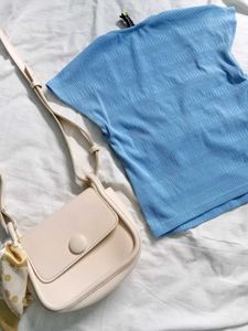 blue cute bow top with sling bag