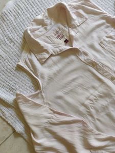 Light Pink Cold Shoulder Button-Up Shirt