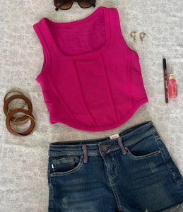 Hot Pink Textured Corset Top