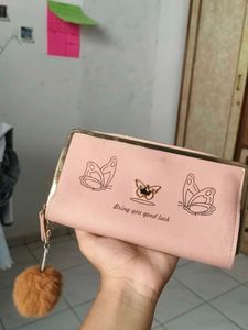 Cute Pink Butterfly Wallet with Pom Po