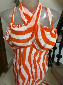 Orange &amp; White Striped Maxi Dress