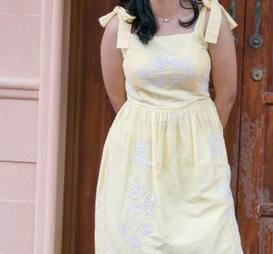 yellow embroidered party wear dress