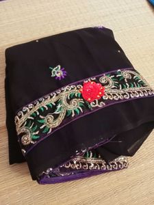 Elegant Black Embroidered Saree