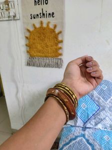 Boho Wood &amp; Brass Bangle Set
