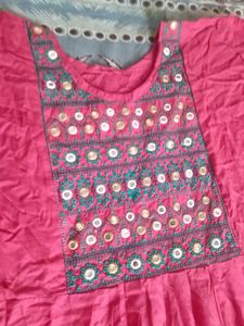 Pink Mirror Work Kurta