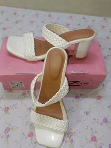 Stylish White Braided Heeled Mules