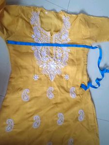 Yellow Kurta with White Chikankari Embroidery