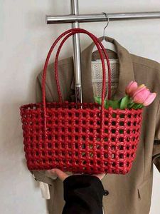 Chic Red Woven Tote Bag
