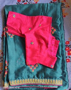 Teal &amp; Pink Embroidered Saree