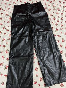 Black Faux Leather Wide Leg Pants