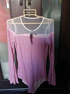 Colourful Print Bodysuit with Long Flared Sleeves