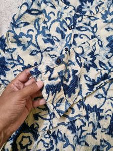 Blue Floral Print Cotton dress