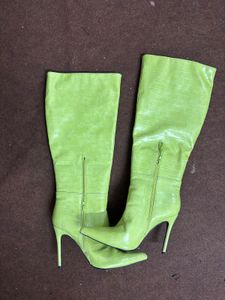 Lime Green Knee-High Stiletto Boots