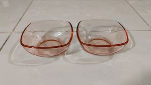New Unused Set of 2 Vintage Pink Glass Bowls