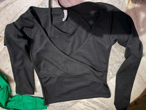 Black Ribbed Wrap Top