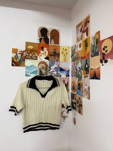 Cream & Black Striped Collared Knit Top