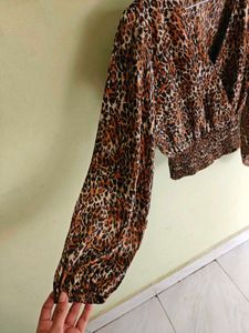 Leopard Print Wrap Crop Top