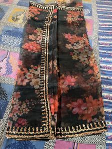 Black Floral Organza Saree