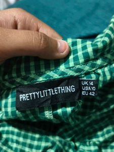 Green Gingham Twist Front Crop Top