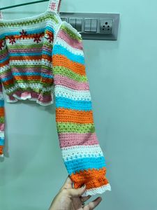 Crochet Cold Shoulder Striped Top