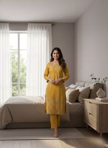 Elegant Mustard Embroidered Kurta Set