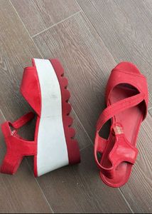 Stylish Red Wedge Sandals