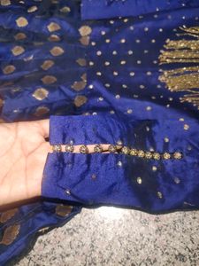 Elegant Blue &amp; Gold Ethnic Gown