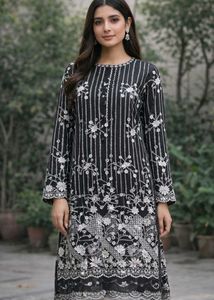 Pakistani Elegant Black &amp; White Kurta Fabric