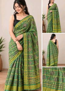 Green Printed Cotton Saree