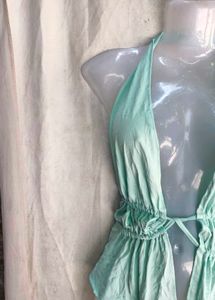 Light Blue Halter Neck Peplum Top