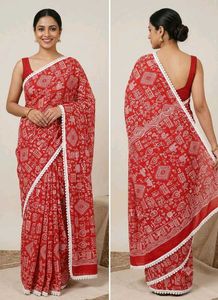 Vibrant Red Ethnic Printed Saree