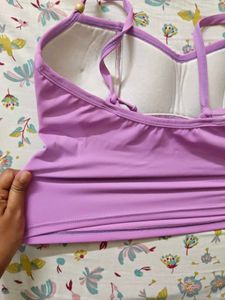 Lavender Strappy Y2k Top with Wood Accents