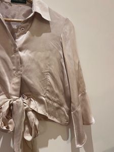 Satin Tie-Front Crop Top