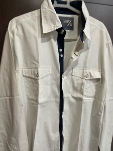 Men’s White Double Pocket Casual Shirt