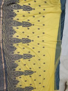 Yellow Grand Party Wear Worked Saree With Silver Work