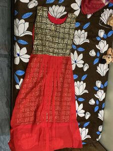 Elegant Red Kurta with Gold Embellishment
