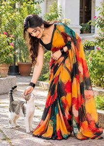 Vibrant Abstract Print Saree