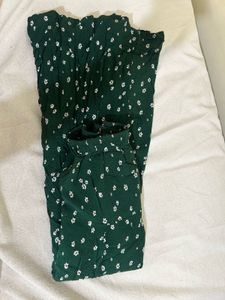 Green with White daisy Midi Skirt