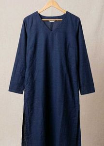 Navy Blue V-Neck Long Sleeve Kurta