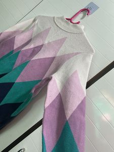 Argyle Pattern Mock Neck Sweater