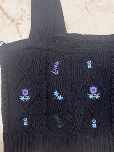 Black Embroidered Knit Crop Top