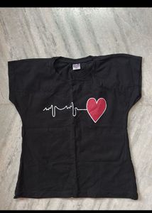 Black T-Shirt with Heartbeat Heart Design