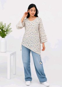 Floral Print Asymmetrical Tunic Top