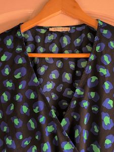 Blue &amp; Green Leopard Print Peplum Top