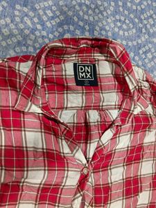 women s Red pink Plaid Button-Down Shirt dnmx