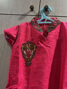 Elegant Pink Kurti with Embellished Neckline