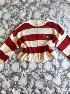 Cute Striped Sweater with Cartoon Character