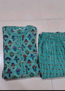 Teal Printed Kurta Set