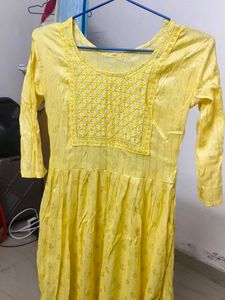 Yellow Cotton Kurta with Embroidery